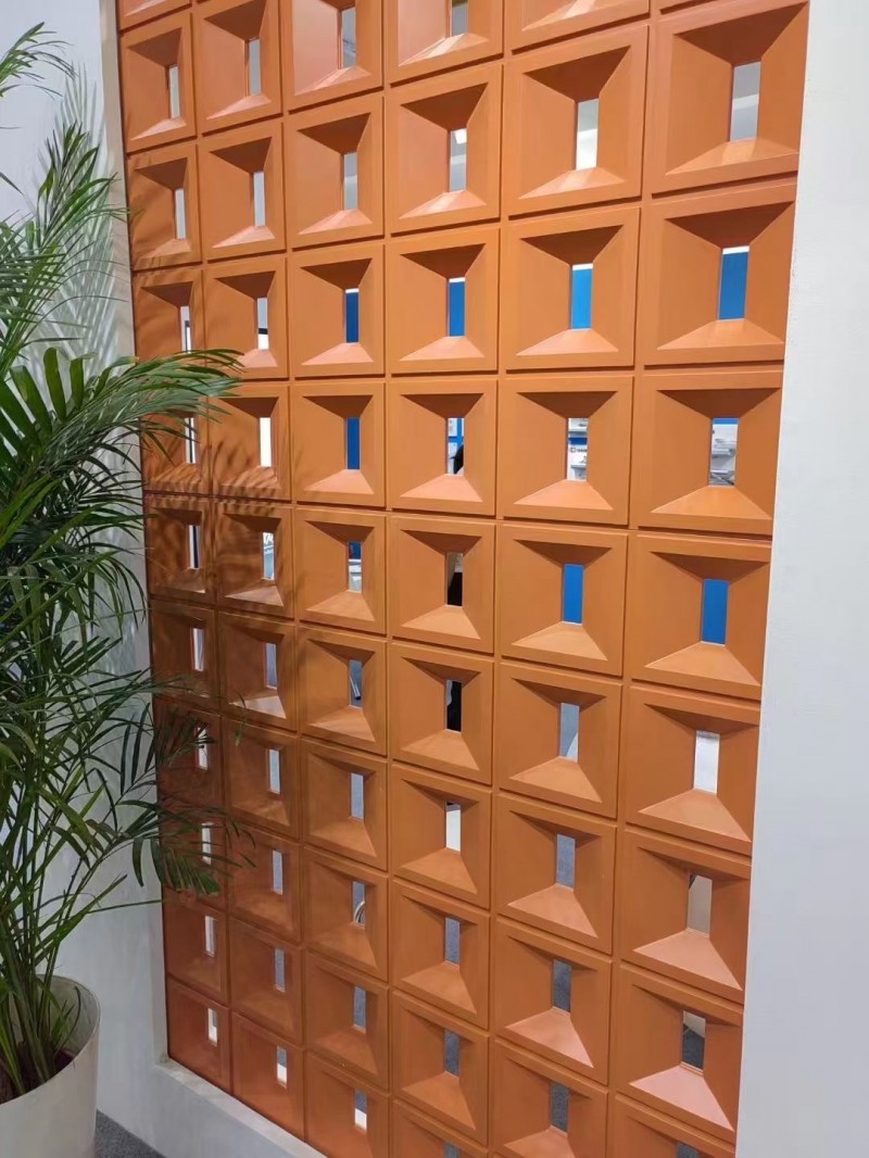 ABS九宫格pu构件空心砖背景隔断批发价 轻质款pu九宫格构件空心砖，超有质感，（第 1 张）
