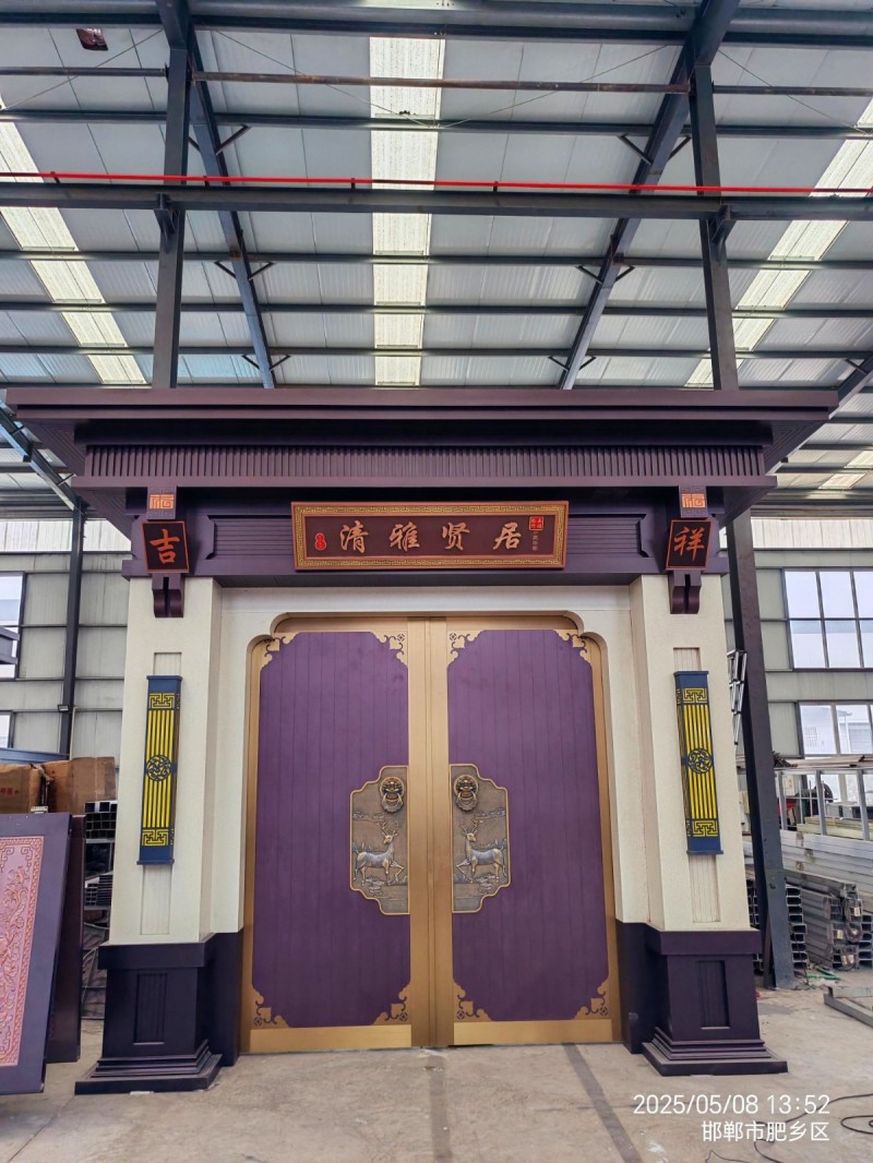 别墅门源头厂家，纯铝新中式门楼，纯铝影壁墙，别墅门。钢铜门。铝雕刻大门。上门测量（第 7 张）