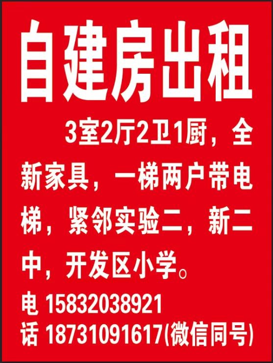 叮咚~自建房出租 3室2厅2卫1厨，宽敞明亮 全新家具，一梯两户带电梯 有停车位（第 1 张）