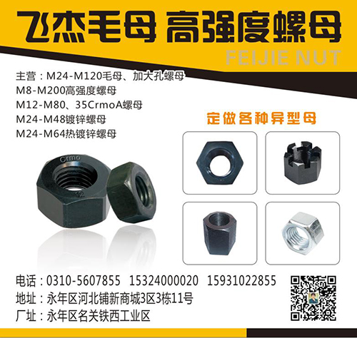 地脚螺栓专用螺母  
主营：地脚螺栓专用螺母  毛母 高强度螺母
加工定做各（第 1 张）