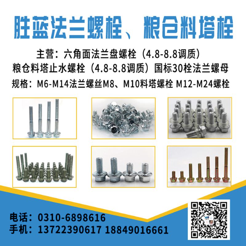 胜蓝法兰栓
主营:六角面法兰盘螺栓(4.8-8.8调质)粮仓料塔止水螺栓(4.（第 1 张）