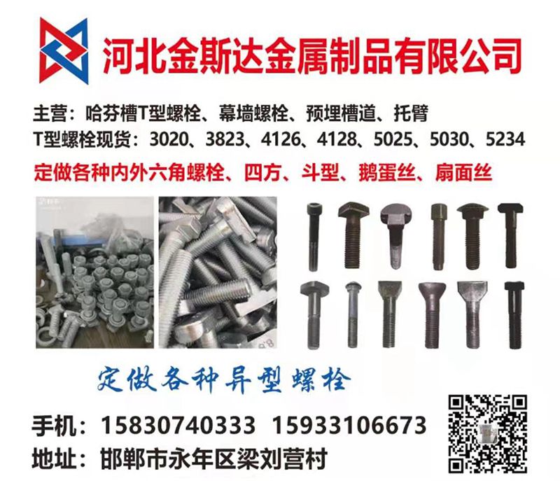 河北金斯达金属制品有限公司
主营：哈芬槽T型螺栓、幕墙螺栓、预埋槽道、托臂
（第 1 张）