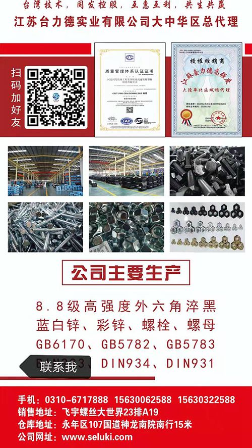 江苏台力德实业有限公司大中华区总代理
公司主要生产：8.8级、10.9级高强度（第 1 张）