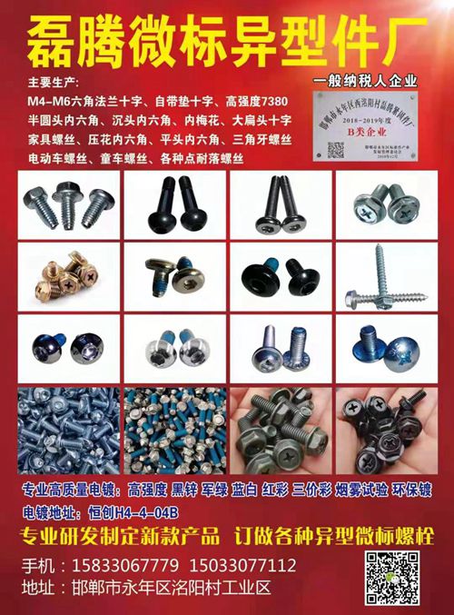 磊腾微标异型件厂
M4-M6六角法兰十字、自带垫十字、高强度7380、半圆头内（第 1 张）