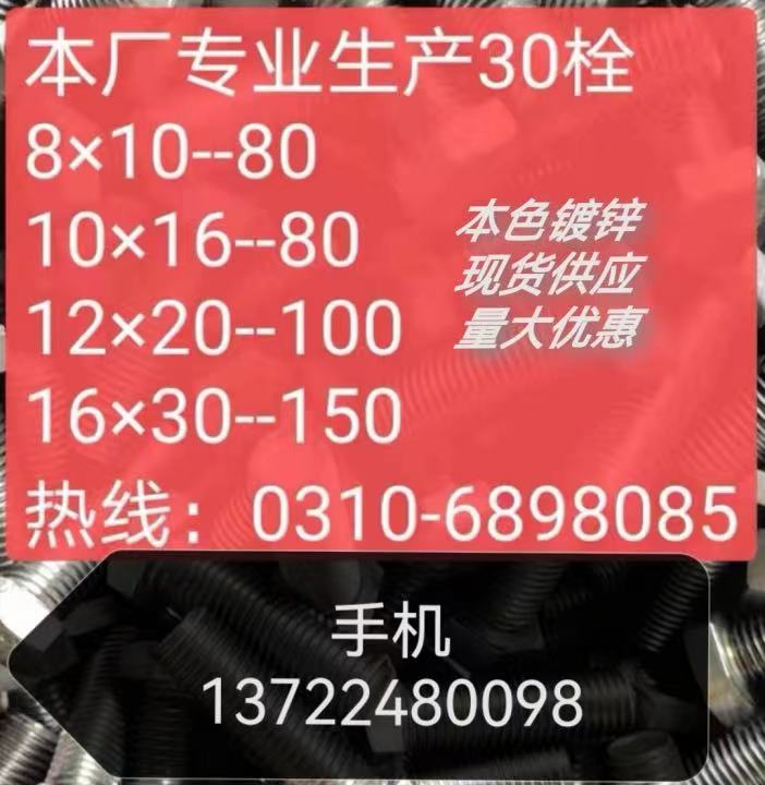 固宏紧固件制造有限公司
专业生产30栓
镀锌现货
规格
8*16--80（第 1 张）