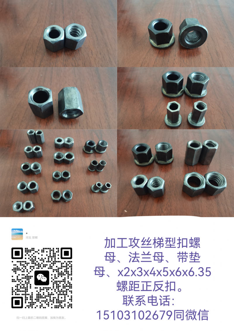 加工攻丝梯型扣螺母、法兰母、带垫母、x2x3x4x5x6x6.35螺距正反扣。（第 1 张）