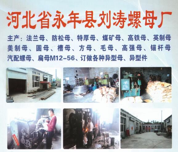 主营产品:热打螺母、异型件 
公司简介
邯郸市刘涛异型螺母异型件厂位于河北省（第 1 张）