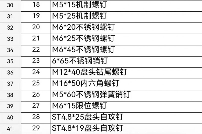 M5*15机制螺钉   
M5*25机制螺钉
M6*20不锈钢螺钉
M6*（第 1 张）