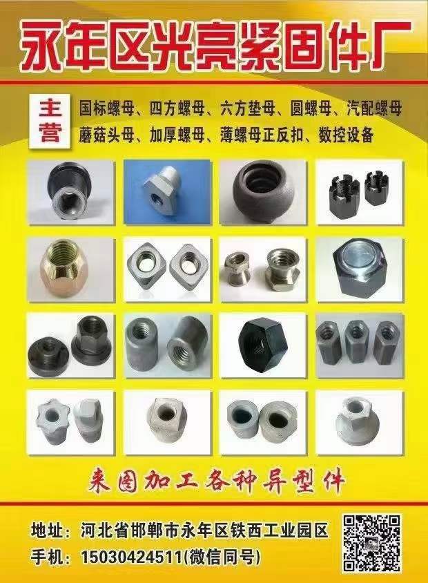 主营：国标螺母、四方螺母、六方垫母、圆螺母、汽配螺母蘑菇头母、加厚螺母、薄螺母正（第 1 张）