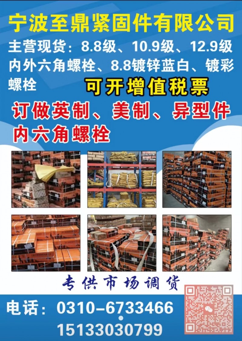宁波至鼎紧固件有限公司门主营现货:8.8级、10.9级、112.9级内外六角螺栓（第 1 张）
