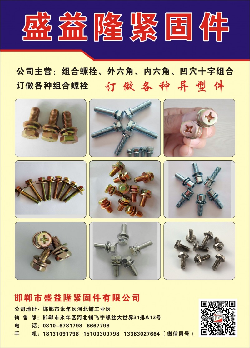 盛益隆紧固件 
公司主营：组合螺栓、外六角、内六角 凹穴十字组合、订做各种组合（第 1 张）