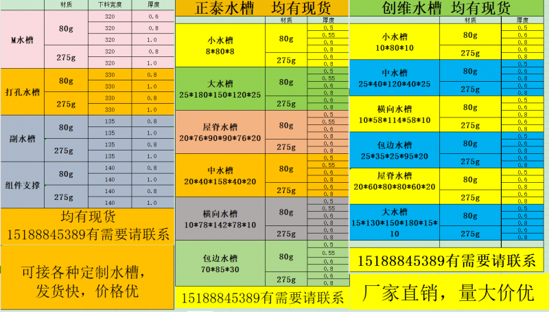 锌铝镁方管 
热镀锌支架 锌铝镁支架  80g 275g 
创维水槽 正泰水（第 1 张）