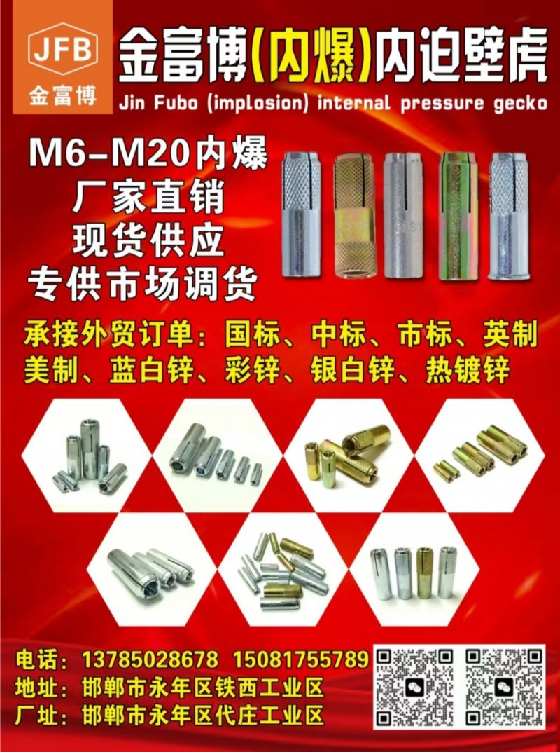 金富博(内爆)内迫壁虎	
M6一M20内爆、厂家直销现货供应、专供市场调货承接（第 1 张）