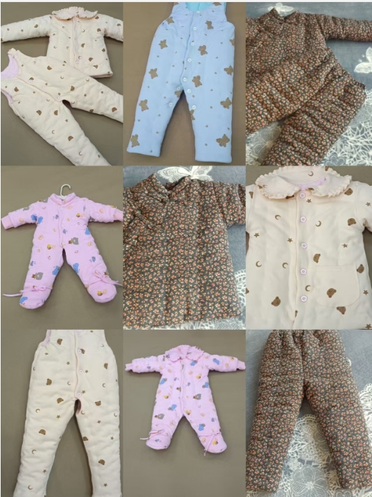 宝宝手工棉花衣，洗后定制，宝宝可以直接贴身穿。
包脚闭裆连体衣，包脚开裆连体衣（第 1 张）