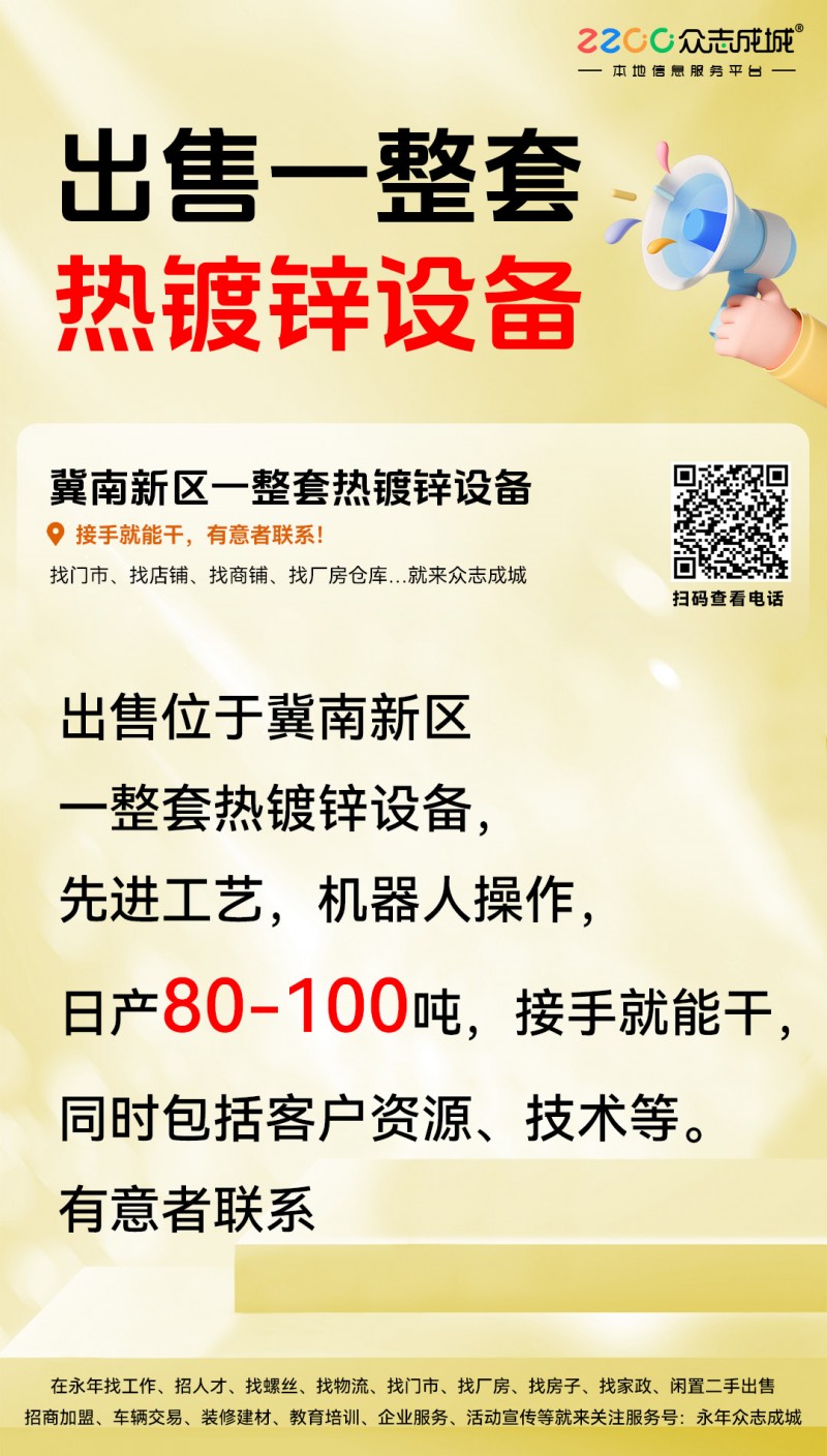 出售位于冀南新区一整套热镀锌设备，先进工艺，机器人操作，日产80-100吨，接手（第 1 张）