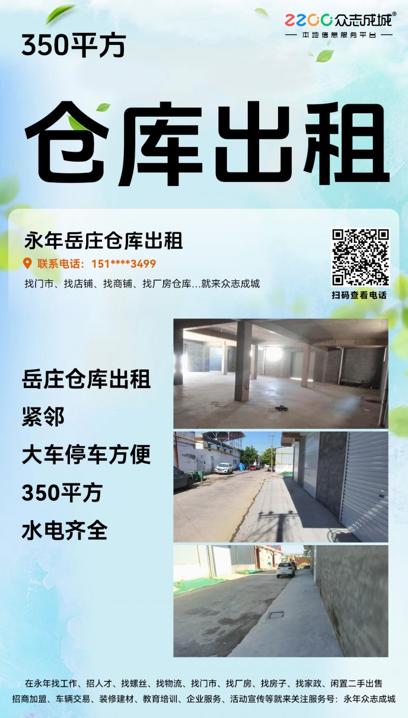 岳庄仓库出租紧邻 大车停车方便 350平方 水电齐全（第 1 张）