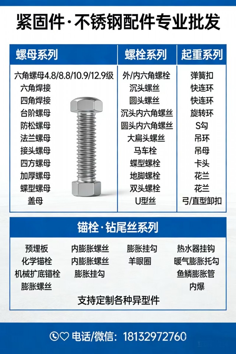 紧固件·不锈钢配件专业批发

螺母系列：
六角螺母4.8/8.8/10.9（第 1 张）