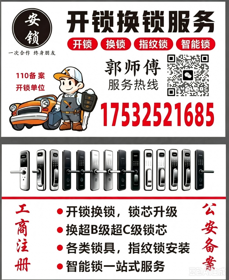 开锁换锁服务：开锁换锁、指纹锁安装、锁芯升级、各类锁具，工商注册，公安备案，（第 1 张）